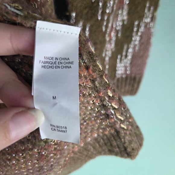 Lucky Brand Sweater Cardigan Womens Medium Metallic Stitch Chevron Open Front - Picture 5 of 7